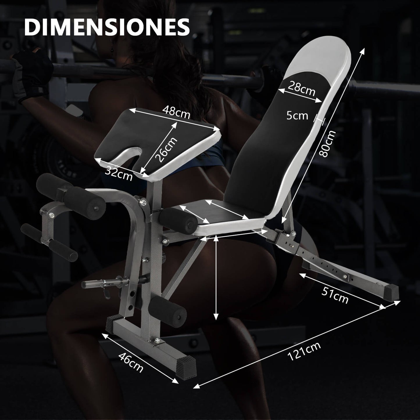 Adjustable Weighted Sit-Up Bench, Multifunctional Dumbbell Bench, With 8 Adjustable Positions And 2 Training Straps, Home Gym Workout