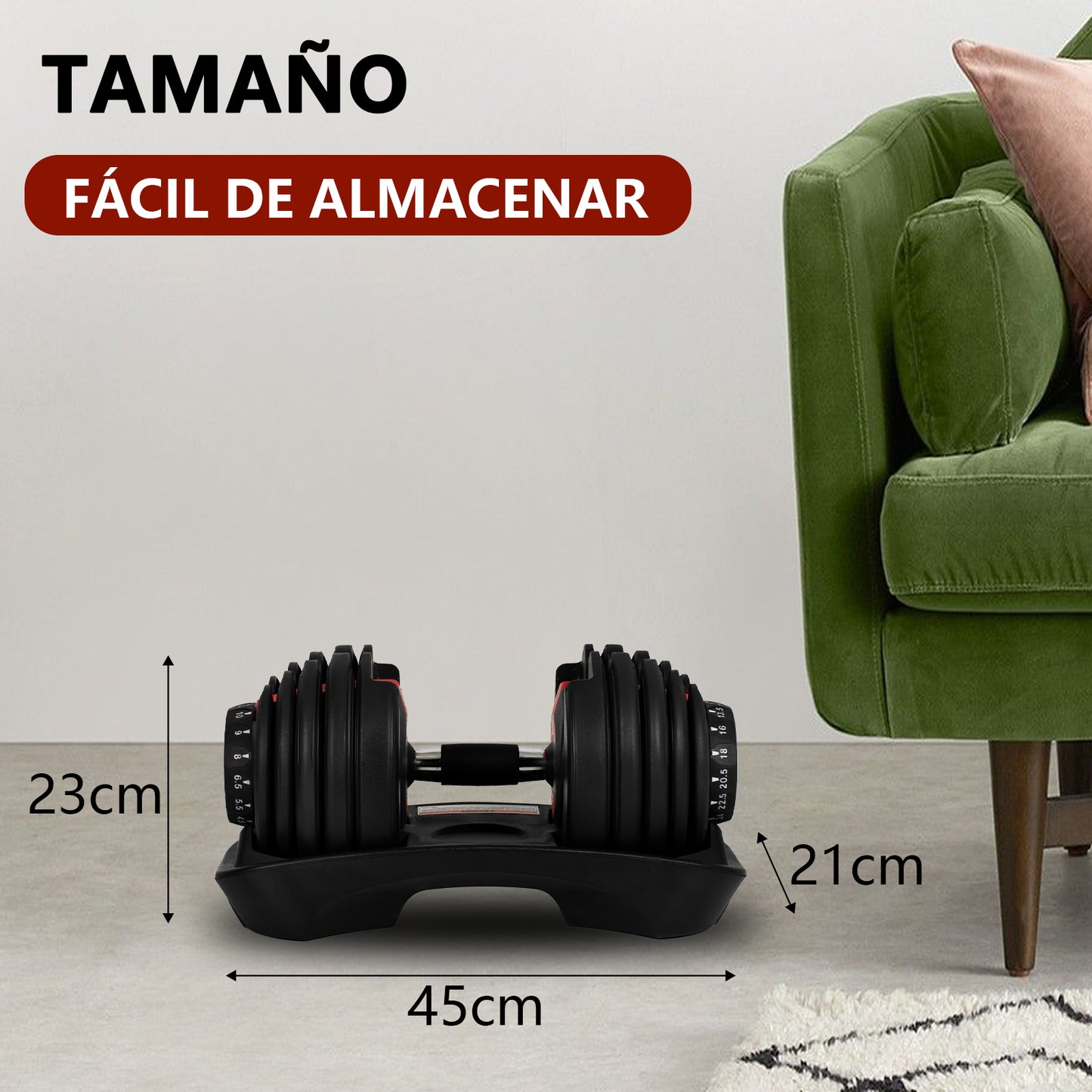 Set of 2 adjustable dumbbells from 5 to 40 kg (2.5 to 24 kg), with an ergonomic center for muscles