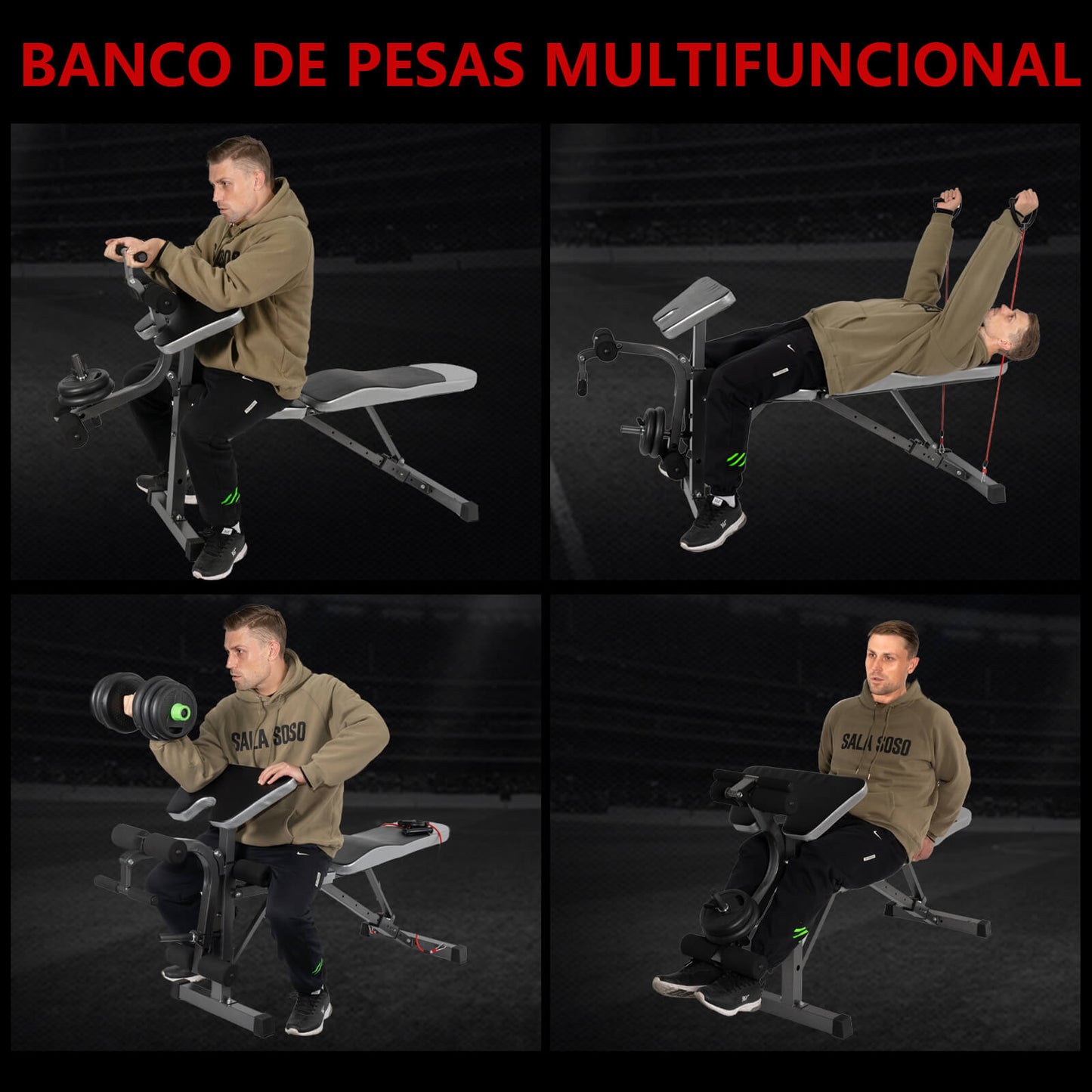 Adjustable Weighted Sit-Up Bench, Multifunctional Dumbbell Bench, With 8 Adjustable Positions And 2 Training Straps, Home Gym Workout