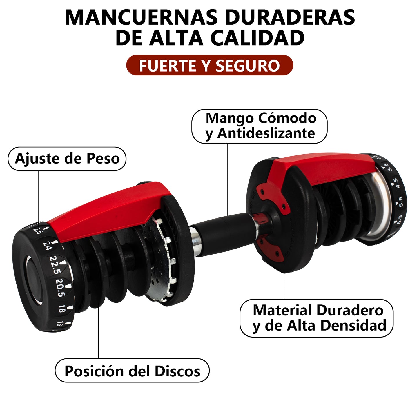 Set of 2 adjustable dumbbells from 5 to 40 kg (2.5 to 24 kg), with an ergonomic center for muscles