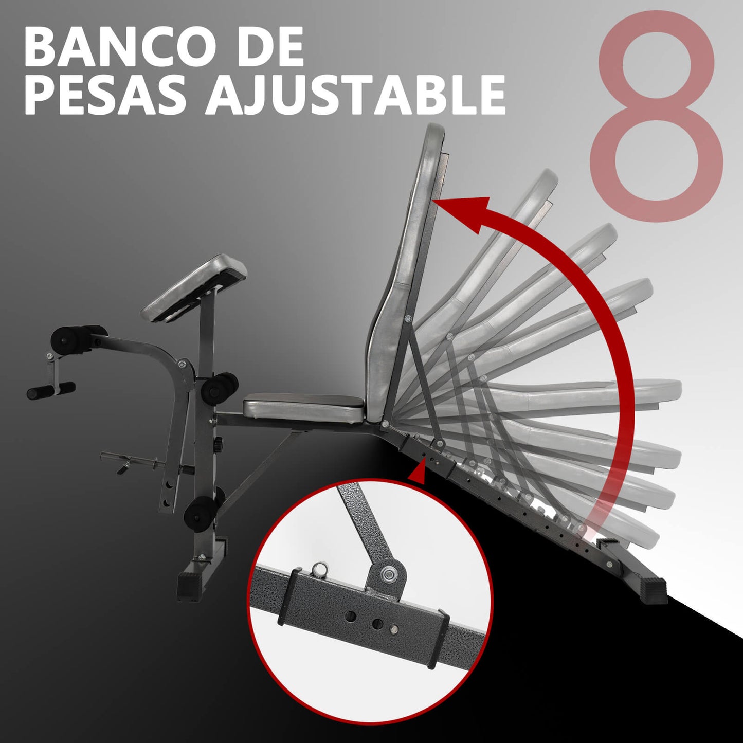 Adjustable Weighted Sit-Up Bench, Multifunctional Dumbbell Bench, With 8 Adjustable Positions And 2 Training Straps, Home Gym Workout