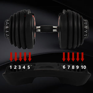 Set of 2 adjustable dumbbells from 5 to 40 kg (2.5 to 24 kg), with an ergonomic center for muscles