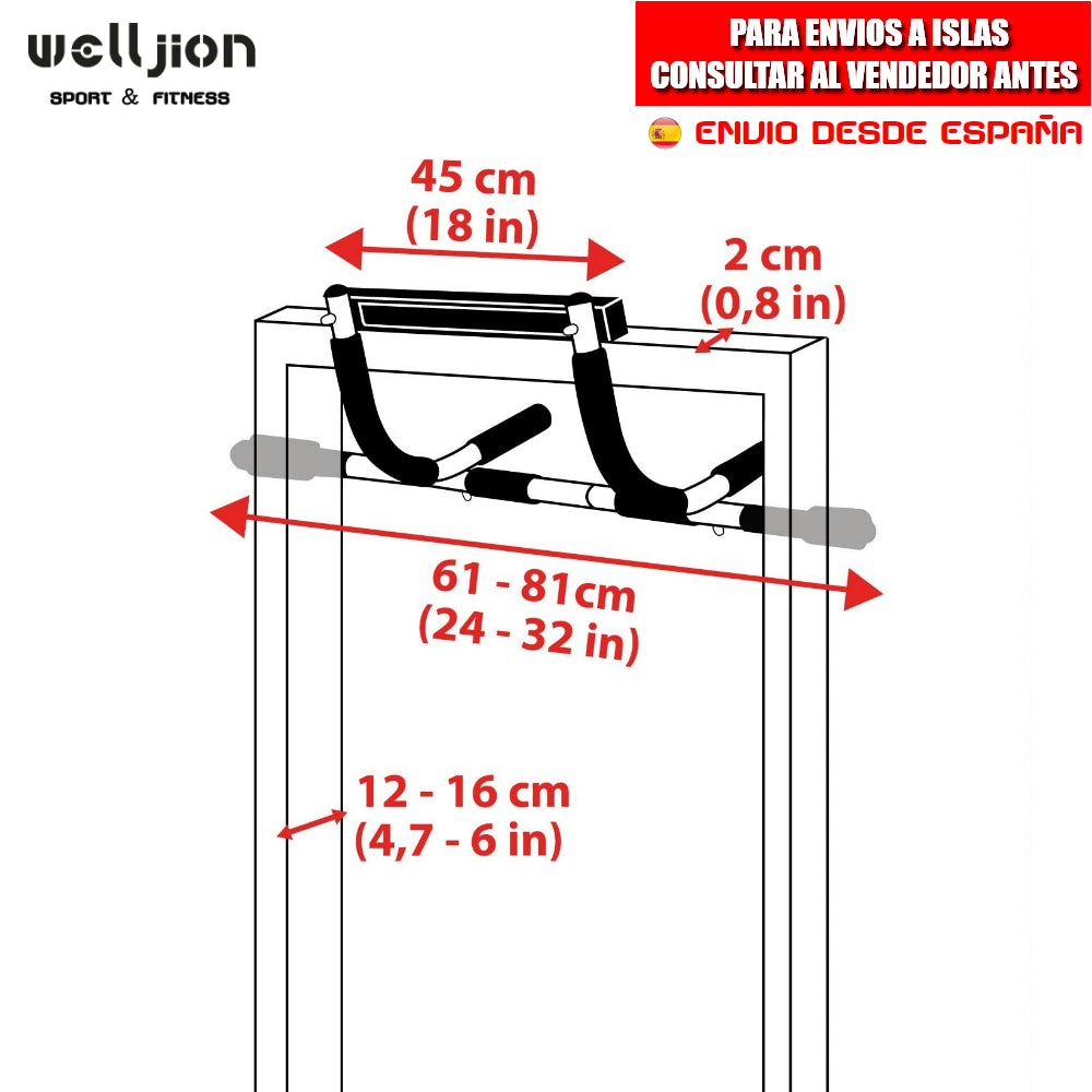 DOMINATED BAR FOR DOOR, GYM, PULL UP, GRIP PULL, IRON, SHIPPING FROM SPAIN