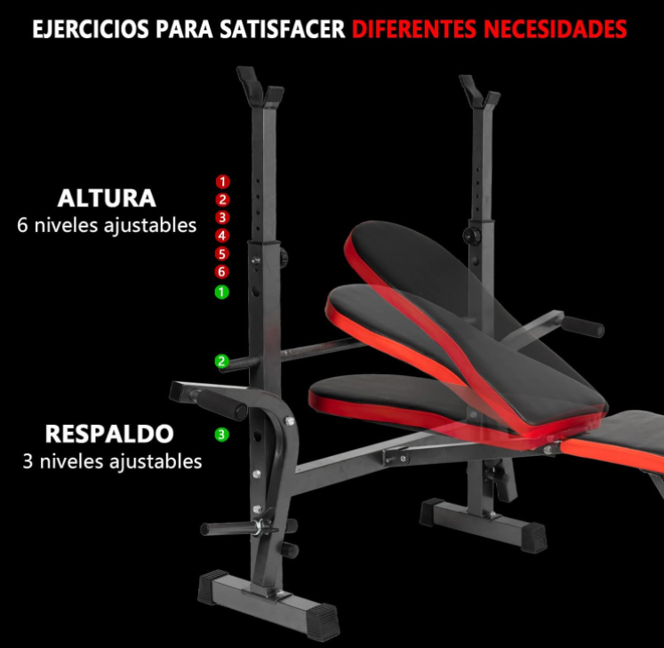 Adjustable and foldable abdominal bench with weight support - Bodybuilding, Pec Fly, Squat, Optional pulley bar, Shipping from Spain