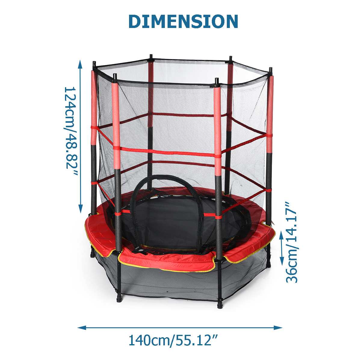 CHILDREN'S TRAMPOLINE FOR KIDS, WITH PROTECTIVE NET, DOOR WITH ZIPPER, 140 CM, FREE SHIPPING