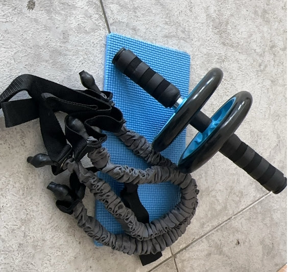 Abdominal Wheel with Elastic Resistance Rope and Training Mat