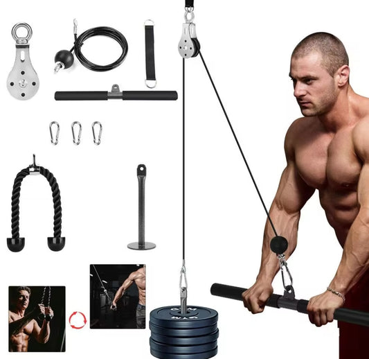 Pulley kit for gym with accessories - biceps and triceps training