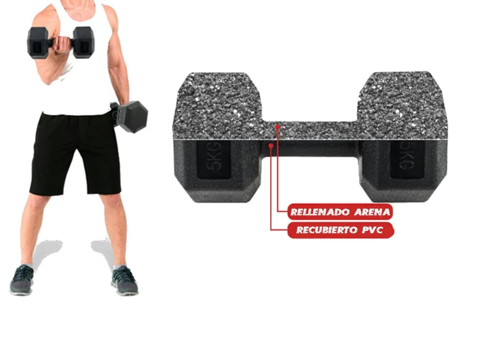 HEXAGONAL DUMBBELL, SET OF 2 UNITS, FROM 2.5-10 KG, VINYL COATING, FOR MUSCULATION, FITNESS, FREE SHIPPING
