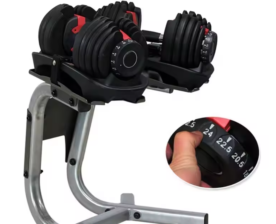 Set of 2 adjustable dumbbells from 5 to 40 kg (2.5 to 24 kg), with an ergonomic center for muscles