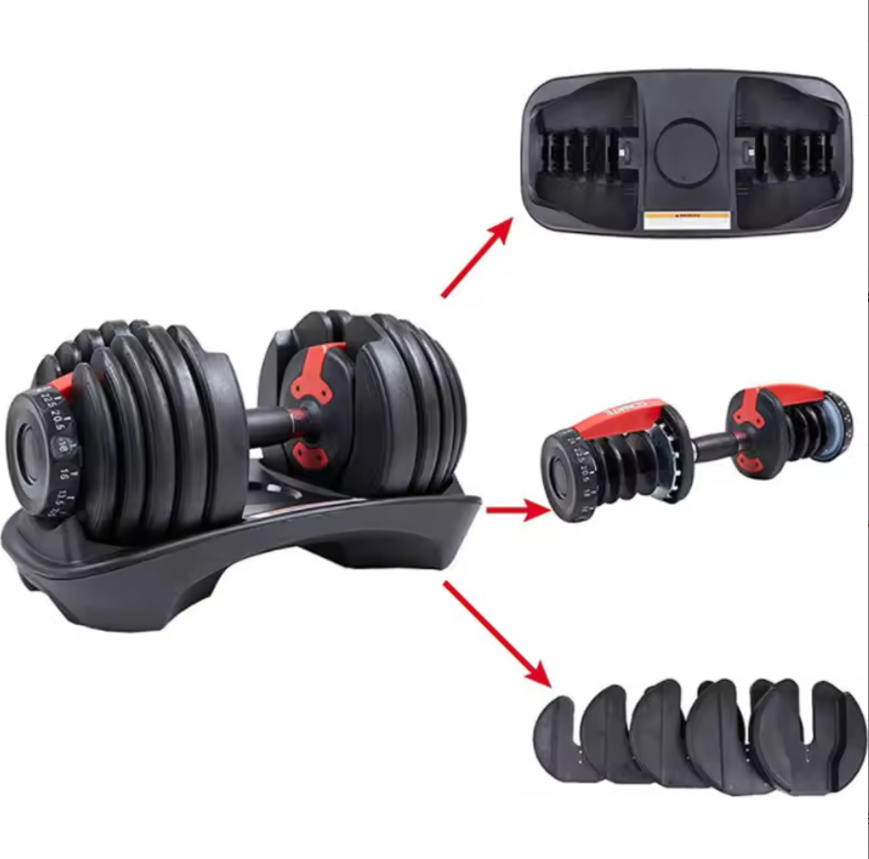 Set of 2 adjustable dumbbells from 5 to 40 kg (2.5 to 24 kg), with an ergonomic center for muscles
