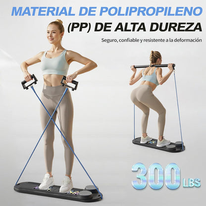 Mini Reformador de Pilates 6 en 1 Plegable con Contador Inteligente y Rebote Automático, Tabla Multifuncional con Cuerdas de Resistencia para Casa