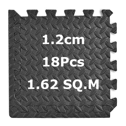 Fitness Puzzle para Suelos de Gimnasio 12mm 18PCS Set de Protección Goma Espuma Losas Caucho para Máquinas de Deporte, Alfombrilla Protector Expandible Tatami Tapiz Alfombra Colchonetas Pesas Gym