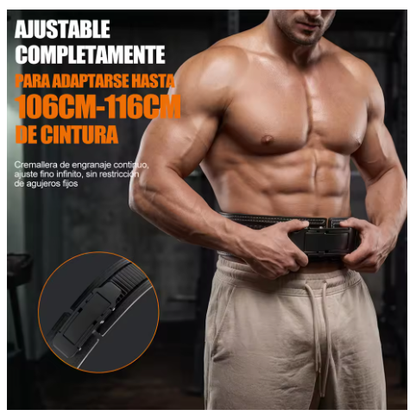 Cinturón de Halterofilia de Cuero con Hebilla de Palanca Metálica Ajustable, 27 Posiciones de Ajuste, Soporte Lumbar para Sentadillas, Peso Muerto y Musculación, Negro