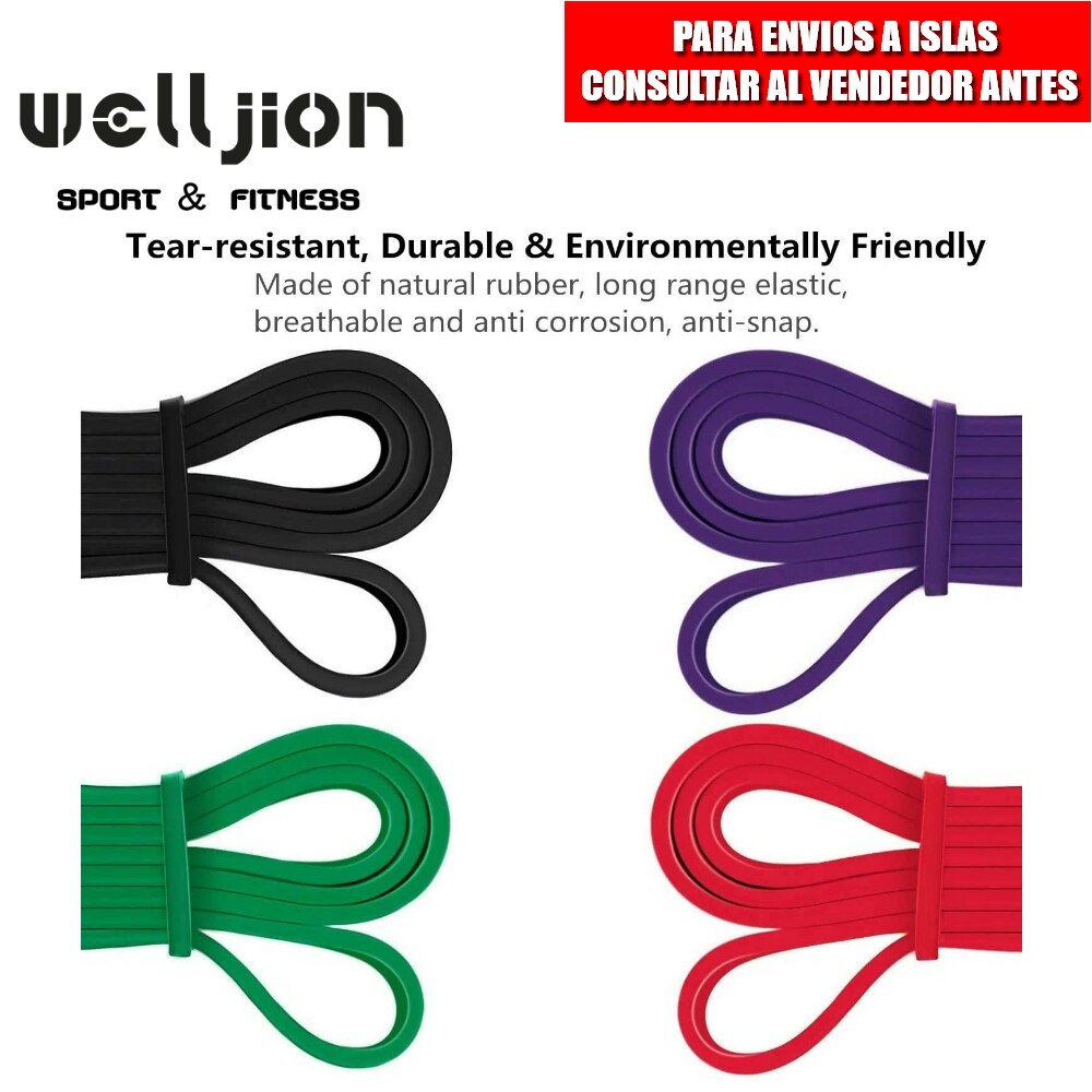 ELASTIC BAND, RESISTANCE, PACK 4 UNITS, WITH GRIP, BAG, FITNESS TRAINING, FREE SHIPPING