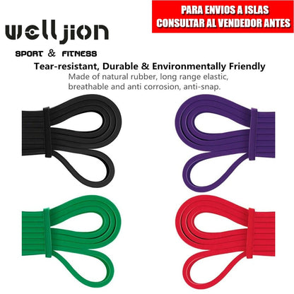 ELASTIC BAND, RESISTANCE, PACK 4 UNITS, WITH GRIP, BAG, FITNESS TRAINING, FREE SHIPPING