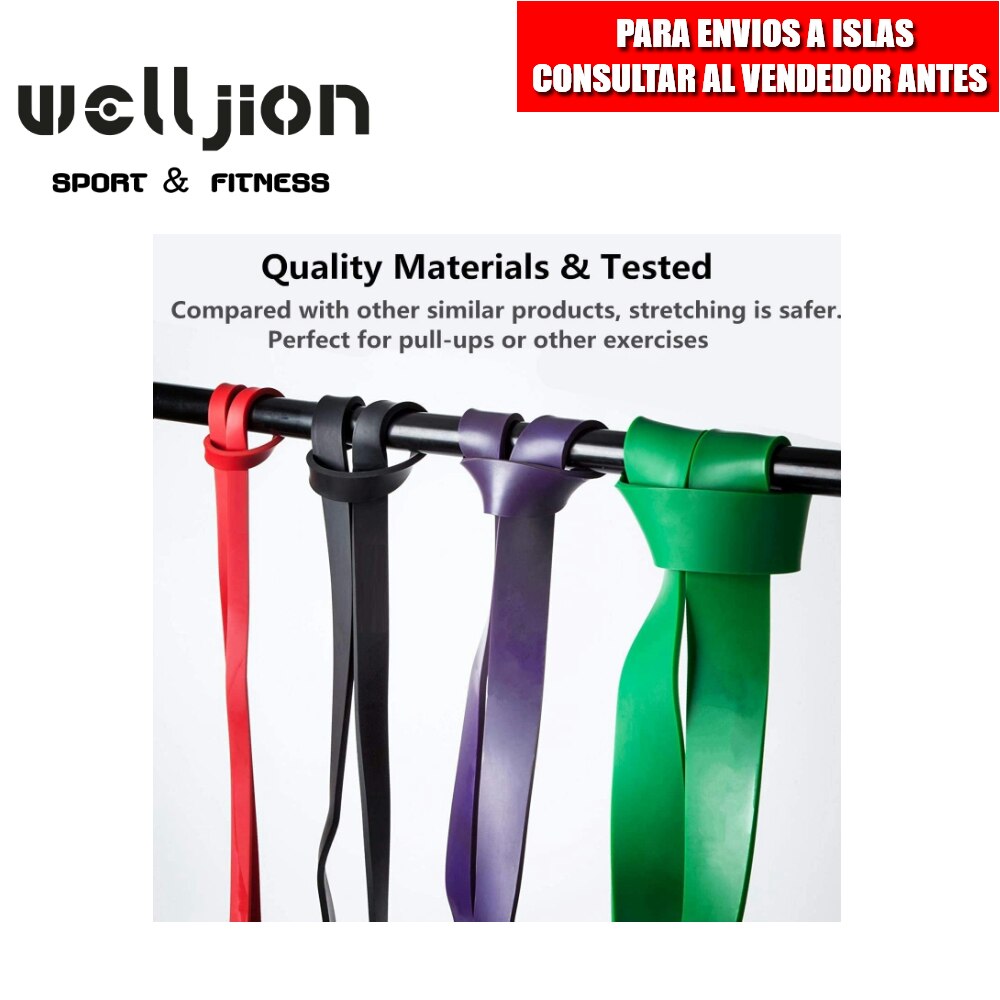 ELASTIC BAND, RESISTANCE, PACK 4 UNITS, WITH GRIP, BAG, FITNESS TRAINING, FREE SHIPPING