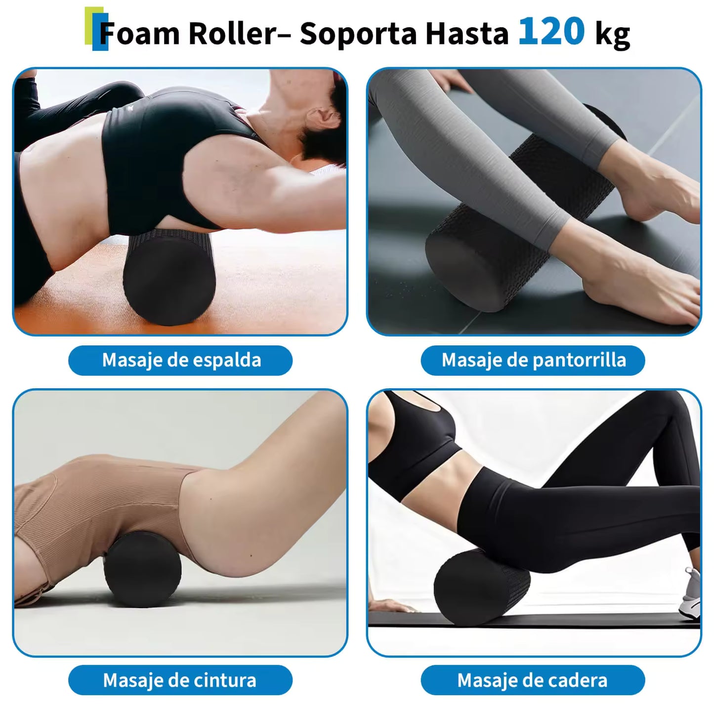 Foam Roller Kit 7-en-1, Kit de Rodillo Masaje Muscular con Rodillos de Espuma 38.5 cm, Roller Stick, Bolas Masaje y Spiky Ball, Kit de Rulo de Estiramiento para Relajación Muscular