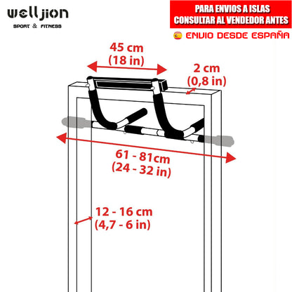DOMINATED BAR FOR DOOR, GYM, PULL UP, GRIP PULL, IRON, SHIPPING FROM SPAIN