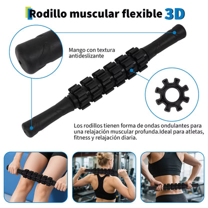 Foam Roller Kit 7-en-1, Kit de Rodillo Masaje Muscular con Rodillos de Espuma 38.5 cm, Roller Stick, Bolas Masaje y Spiky Ball, Kit de Rulo de Estiramiento para Relajación Muscular