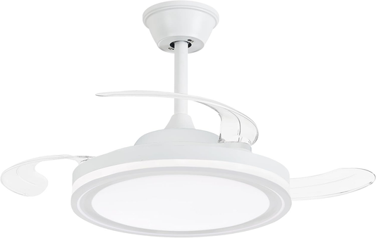 Ventilador de techo con luz y control remoto, ventilador de techo retráctil de 48cm/106cm,motor DC de 6 velocidades,LED regulable 3000K/4000K/6000K, temporizador de 2horas, memoria, diseño bajo perfil para dormitorio, sala de estar, Blanco,Negro