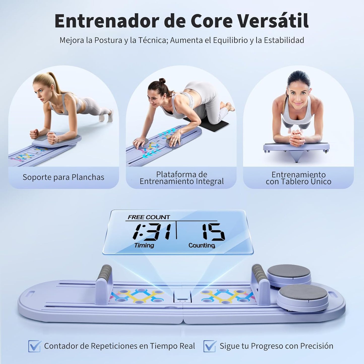 Mini Reformador de Pilates 6 en 1 Plegable con Contador Inteligente y Rebote Automático, Tabla Multifuncional con Cuerdas de Resistencia para Casa