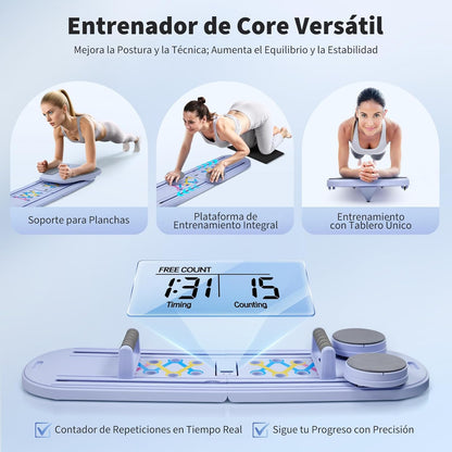 Mini Reformador de Pilates 6 en 1 Plegable con Contador Inteligente y Rebote Automático, Tabla Multifuncional con Cuerdas de Resistencia para Casa