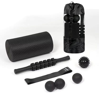 Foam Roller Kit 7-en-1, Kit de Rodillo Masaje Muscular con Rodillos de Espuma 38.5 cm, Roller Stick, Bolas Masaje y Spiky Ball, Kit de Rulo de Estiramiento para Relajación Muscular