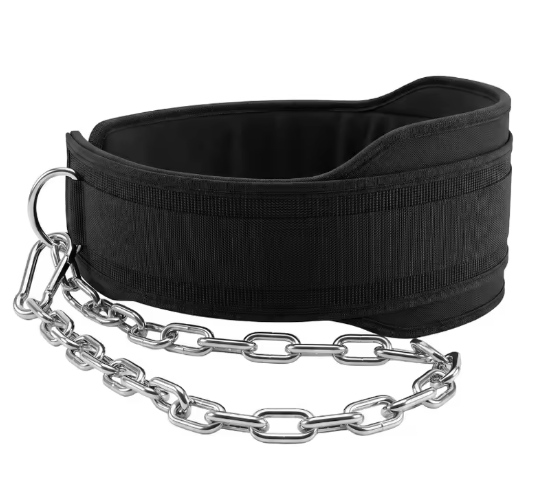 Cinturón de Lastre con Cadena de Acero de 104,5 cm, Acolchado y Ajustable, para Dominadas, Fondos y Entrenamiento de Fuerza, Negro