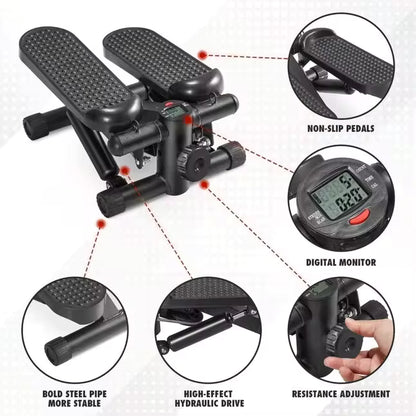Stepper de Fitness para Entrenamiento en Casa | Stepper de Bajo Impacto con Bandas de Resistencia o Manillar | Ejercicio de Cuerpo Completo en Casa o Gym | Entrenamiento Cardio y Tonificación Muscular