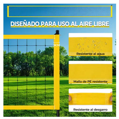 Set de Voleibol Portátil con Red de 9,75 m y Postes Ajustables a 3 Alturas, Incluye Balón, Inflador, Líneas de Campo, Anclajes y Bolsa de Transporte, para Playa y Jardín