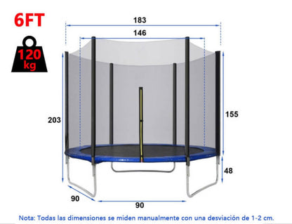 Trampolín al aire libre, trampolines redondos de 6 FT, 8 FT con red de cierre de seguridad, escalera, postes acolchados, trampolín de rebote combinado resistente a la intemperie para niños adultos