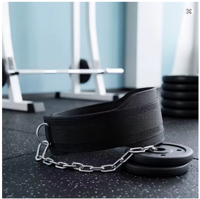 Cinturón de Lastre con Cadena de Acero de 104,5 cm, Acolchado y Ajustable, para Dominadas, Fondos y Entrenamiento de Fuerza, Negro