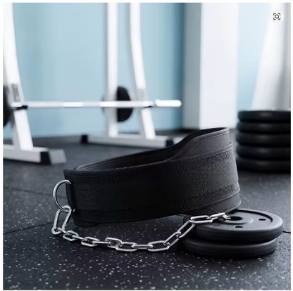 Cinturón de Lastre con Cadena de Acero de 104,5 cm, Acolchado y Ajustable, para Dominadas, Fondos y Entrenamiento de Fuerza, Negro