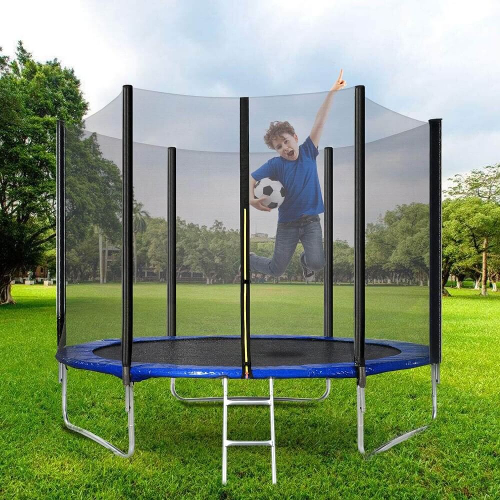 Trampolín al aire libre, trampolines redondos de 6 FT, 8 FT con red de cierre de seguridad, escalera, postes acolchados, trampolín de rebote combinado resistente a la intemperie para niños adultos