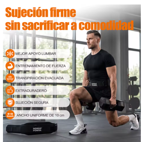 Cinturón de Power de 10 cm, Soporte Lumbar para Levantamiento de Pesas, Hebilla Metálica Autobloqueante y Cierre Ajustable de Velcro, Negro