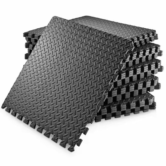 Fitness Puzzle para Suelos de Gimnasio 12mm 18PCS Set de Protección Goma Espuma Losas Caucho para Máquinas de Deporte, Alfombrilla Protector Expandible Tatami Tapiz Alfombra Colchonetas Pesas Gym
