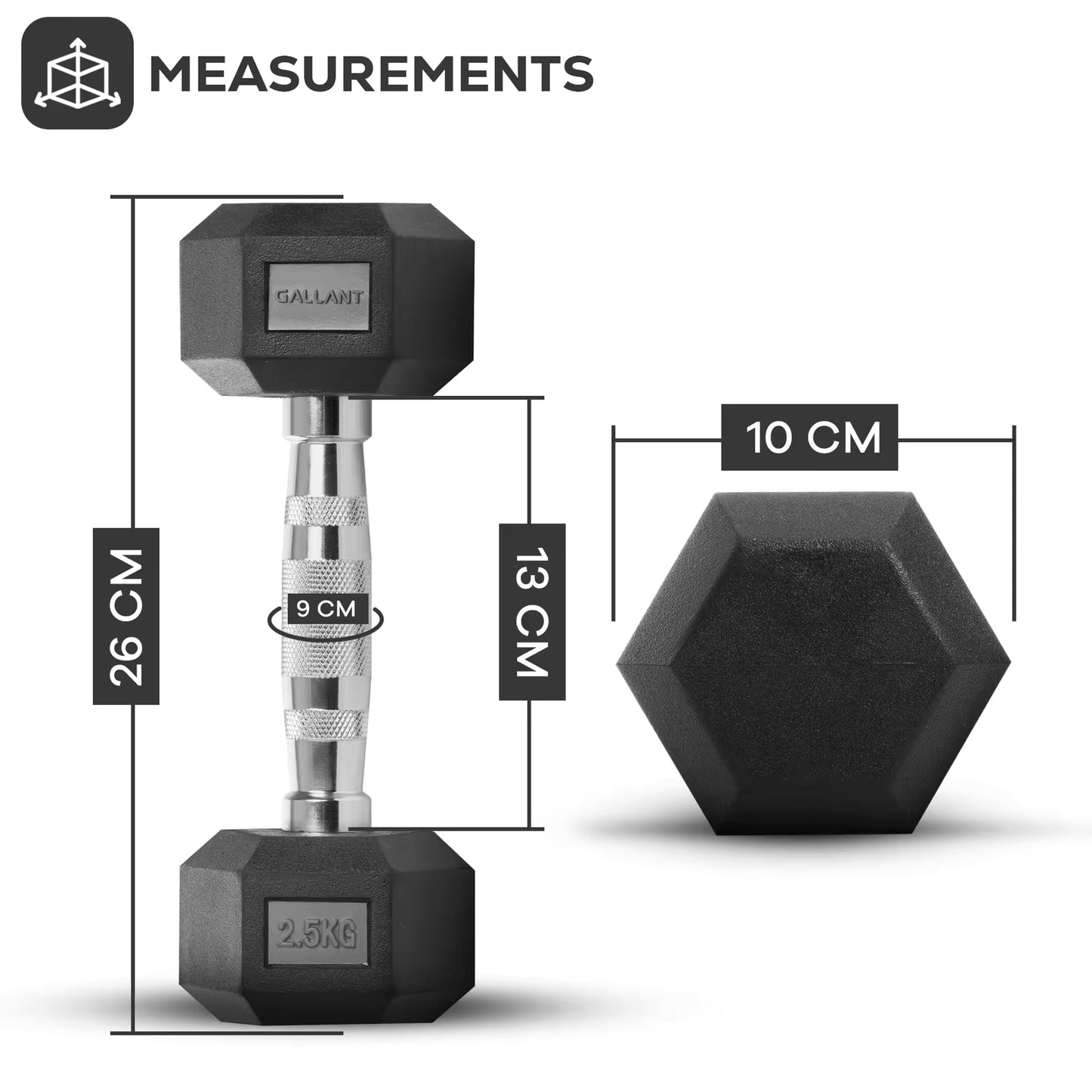 Mancuerna Hexagonal De Hierro Fundido Duradera De 2,5-25 Kg Con Revestimiento De Goma Para Gimnasio En Casa Con Mango Ergonómico