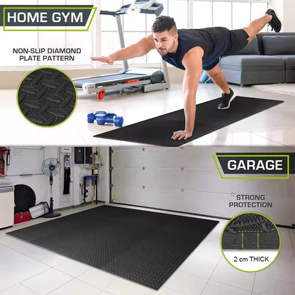 Fitness Puzzle para Suelos de Gimnasio 12mm 18PCS Set de Protección Goma Espuma Losas Caucho para Máquinas de Deporte, Alfombrilla Protector Expandible Tatami Tapiz Alfombra Colchonetas Pesas Gym