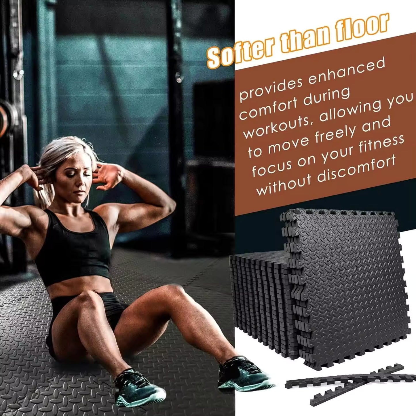 Fitness Puzzle para Suelos de Gimnasio 12mm 18PCS Set de Protección Goma Espuma Losas Caucho para Máquinas de Deporte, Alfombrilla Protector Expandible Tatami Tapiz Alfombra Colchonetas Pesas Gym