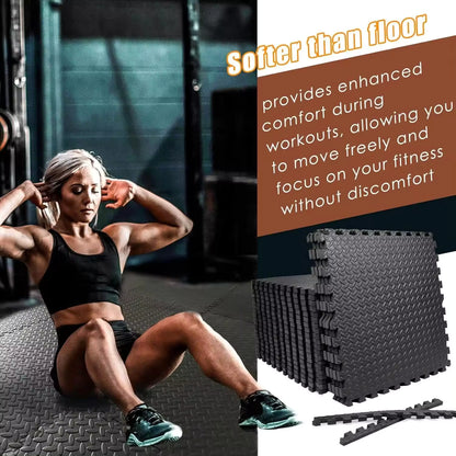 Fitness Puzzle para Suelos de Gimnasio 12mm 18PCS Set de Protección Goma Espuma Losas Caucho para Máquinas de Deporte, Alfombrilla Protector Expandible Tatami Tapiz Alfombra Colchonetas Pesas Gym