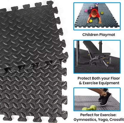 Fitness Puzzle para Suelos de Gimnasio 12mm 18PCS Set de Protección Goma Espuma Losas Caucho para Máquinas de Deporte, Alfombrilla Protector Expandible Tatami Tapiz Alfombra Colchonetas Pesas Gym