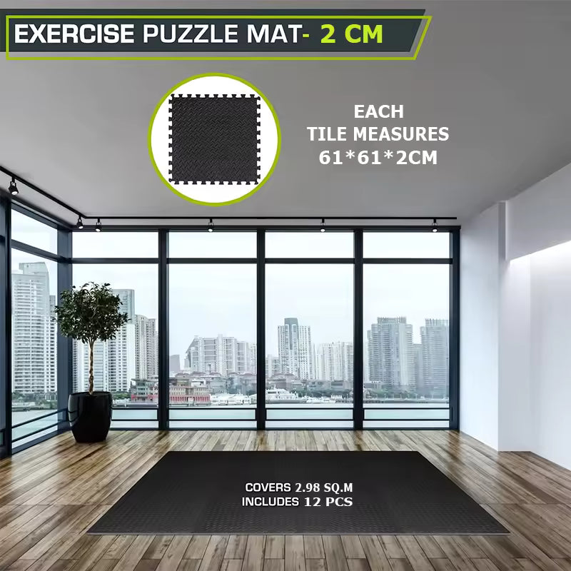 Fitness Puzzle para Suelos de Gimnasio 12mm 18PCS Set de Protección Goma Espuma Losas Caucho para Máquinas de Deporte, Alfombrilla Protector Expandible Tatami Tapiz Alfombra Colchonetas Pesas Gym