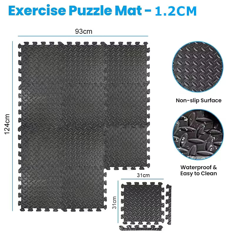 Fitness Puzzle para Suelos de Gimnasio 12mm 18PCS Set de Protección Goma Espuma Losas Caucho para Máquinas de Deporte, Alfombrilla Protector Expandible Tatami Tapiz Alfombra Colchonetas Pesas Gym