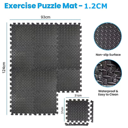 Fitness Puzzle para Suelos de Gimnasio 12mm 18PCS Set de Protección Goma Espuma Losas Caucho para Máquinas de Deporte, Alfombrilla Protector Expandible Tatami Tapiz Alfombra Colchonetas Pesas Gym