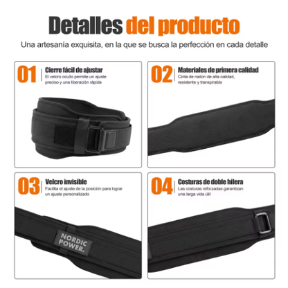 Cinturón de Power de 10 cm, Soporte Lumbar para Levantamiento de Pesas, Hebilla Metálica Autobloqueante y Cierre Ajustable de Velcro, Negro