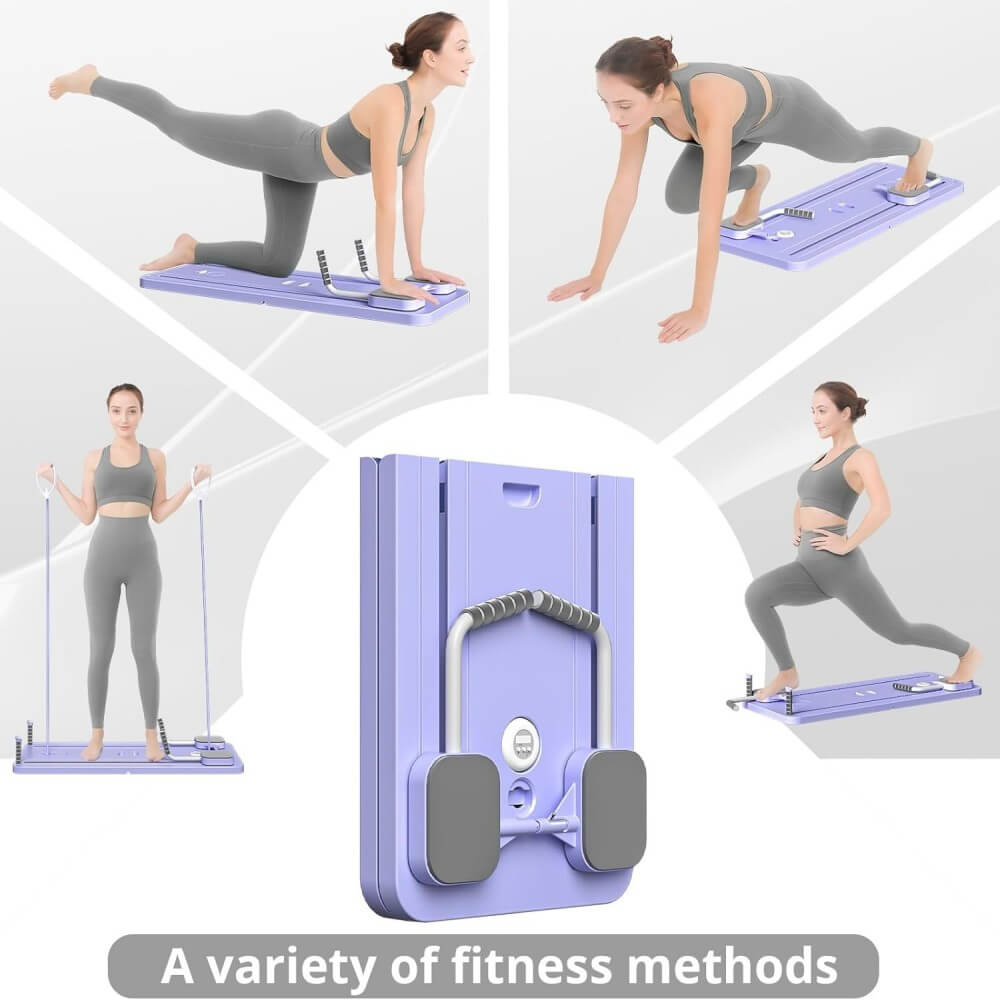 Pilates Reformando Compacto, 4 en 1 Pilates Plegable,La rueda abdominal push-up rebota automáticamente temporizador,Tabla Abdominal Pilates Multifunción para el Hogar y el Gimnasio