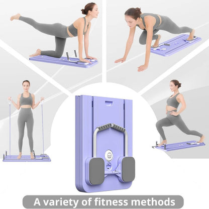 Pilates Reformando Compacto, 4 en 1 Pilates Plegable,La rueda abdominal push-up rebota automáticamente temporizador,Tabla Abdominal Pilates Multifunción para el Hogar y el Gimnasio