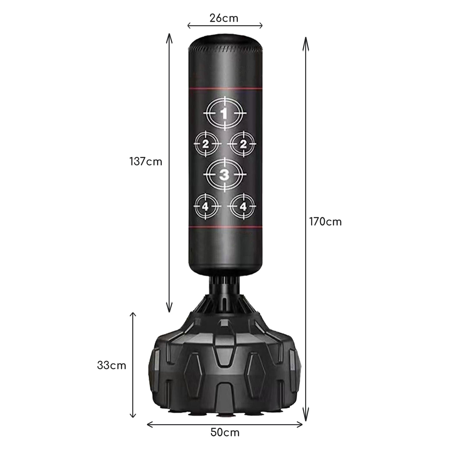 Saco de Boxeo de Pie 170cm para Adultos | Punching Ball con Amortiguador para MMA, Karate y Kickboxing | Base Rellenable 80kg/50kg