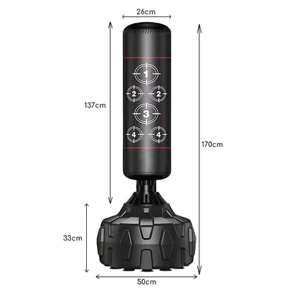 Saco de Boxeo de Pie 170cm para Adultos | Punching Ball con Amortiguador para MMA, Karate y Kickboxing | Base Rellenable 80kg/50kg