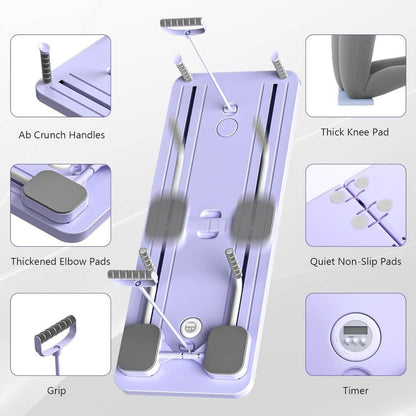 Pilates Reformando Compacto, 4 en 1 Pilates Plegable,La rueda abdominal push-up rebota automáticamente temporizador,Tabla Abdominal Pilates Multifunción para el Hogar y el Gimnasio
